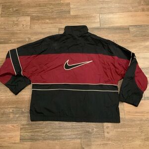 Vintage Nike Windbreaker Mens Large 90’s Big Swoosh Black And Maroon Zip Up